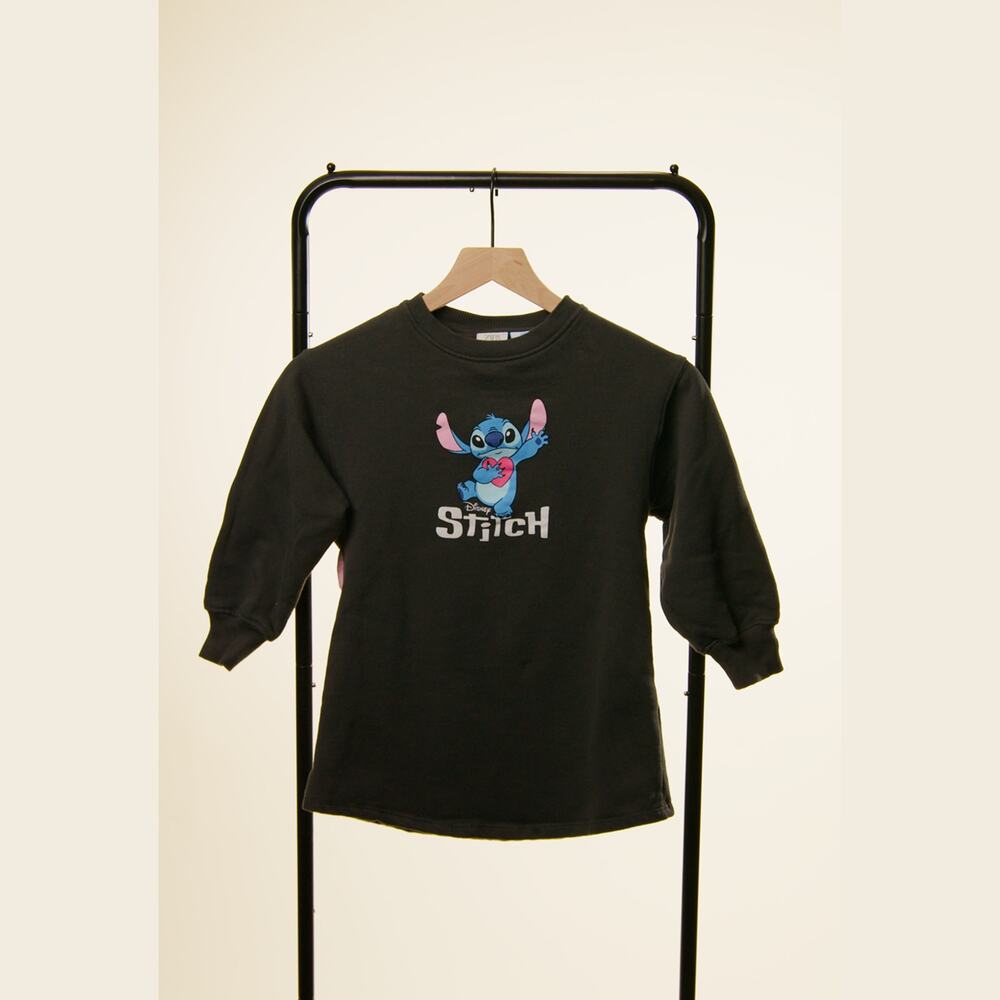 Zara Disney Classics Stitch Kids Sweatshirt Size 6–7 Black Graphic Pullover